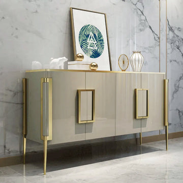 47" Modern Champagne Sideboard Cabinet Buffet Table with Storage Tempered Glass Top